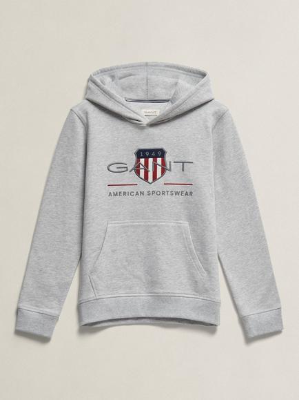 GANT Kids' Archive Shield Hoodie, Grey Melange, Grey Melange