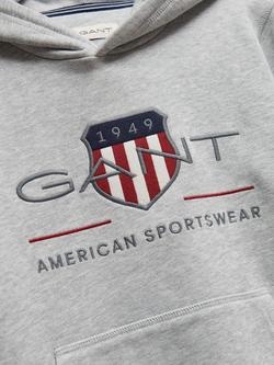 GANT Kids' Archive Shield Hoodie, Grey Melange - view 2, Grey Melange