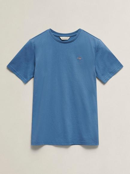 GANT Kids' Shield Pure Cotton Short Sleeve T-Shirt, Sea Blue