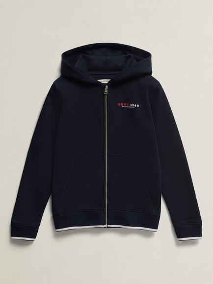 GANT Kids' Collegiate Graphic Full Zip Hoodie, Evening Blue, Evening Blue