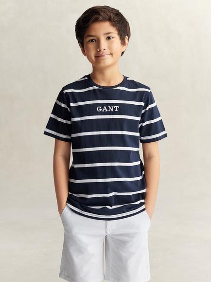 GANT Kids' Cotton Logo Stripe T-Shirt, Evening Blue, Evening Blue