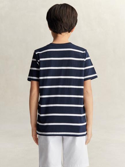 GANT Kids' Cotton Logo Stripe T-Shirt, Evening Blue - view 2, Evening Blue