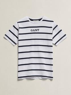 GANT Kids' Graphic Stripe Short Sleeve T-Shirt, White/Navy, White/Navy