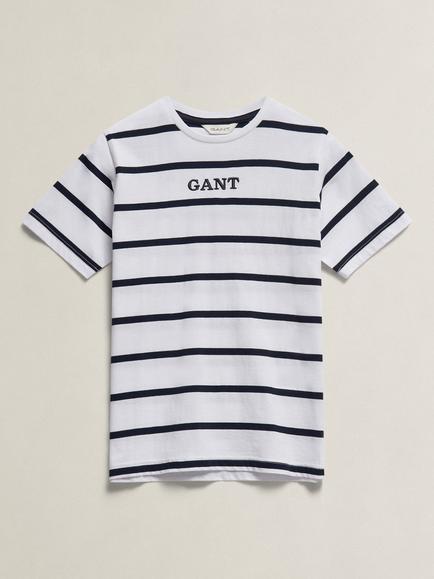 GANT Kids' Graphic Stripe Short Sleeve T-Shirt, White/Navy, White/Navy