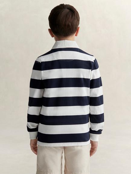 GANT Kids' Shield Long Sleeve Rugby Polo Shirt, Evening Blue/White - view 2, Evening Blue/White