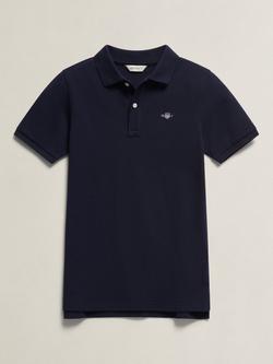 GANT Kids' Short Sleeve Polo Shirt, Evening Blue, Evening Blue