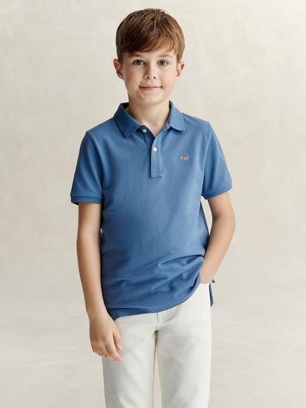 GANT Kids' Short Sleeve Polo Shirt, Salty Sea, Salty Sea