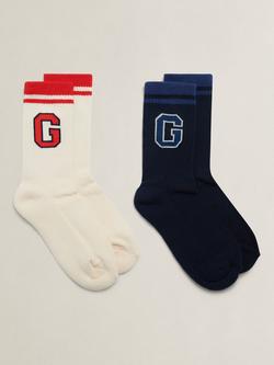 GANT Kids' Tipped G Sport Socks, Pack of 2, Evening Blue, Evening Blue