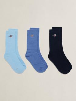 GANT Shield Socks, Pack of 3, Blue Multi, Blue Multi