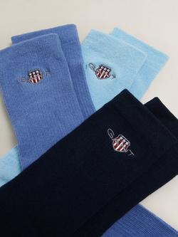 GANT Shield Socks, Pack of 3, Blue Multi - view 2, Blue Multi