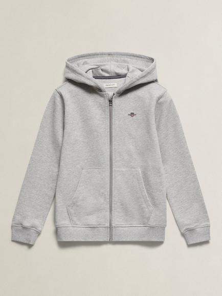 GANT Kids' Shield Full Zip Hoodie, Grey Melange