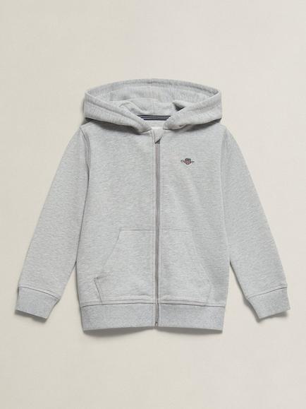 GANT Kids' Shield Full Zip Hoodie, Grey Melange