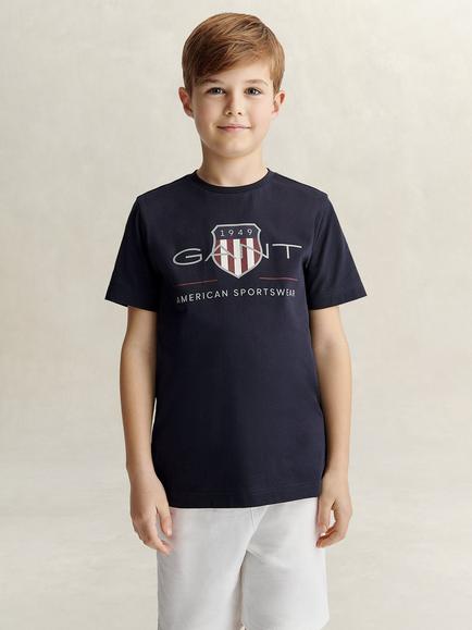 GANT Kids' Archive Shield Short Sleeve T-Shirt, Evening Blue