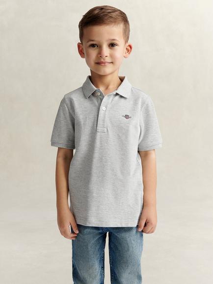 GANT Kids' Short Sleeve Polo Shirt, Grey Melange