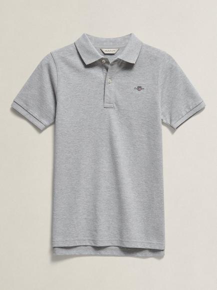 GANT Kids' Short Sleeve Polo Shirt, Grey Melange