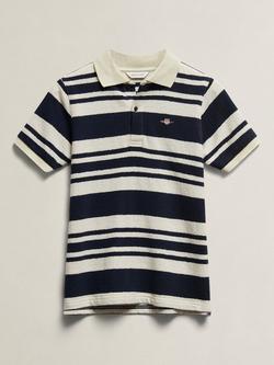 GANT Kids' Shield Stripe Texture Short Sleeve Polo Shirt, Blue Multi, Blue Multi
