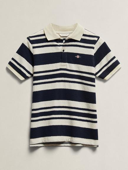 GANT Kids' Shield Stripe Texture Short Sleeve Polo Shirt, Blue Multi, Blue Multi