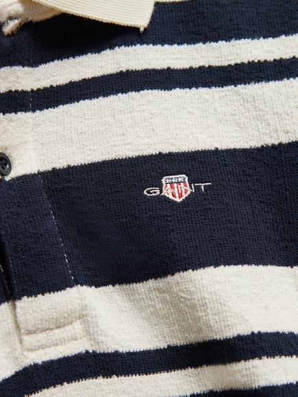 GANT Kids' Shield Stripe Texture Short Sleeve Polo Shirt, Blue Multi - view 2, Blue Multi