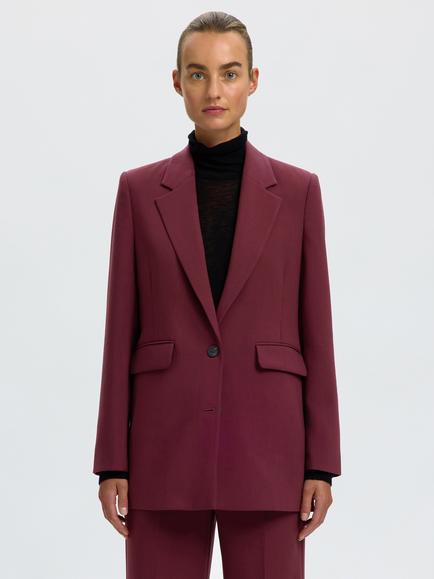 Selected Frita Blazer containing LENZING™ ECOVERO™ Viscose, Burgundy, Burgundy