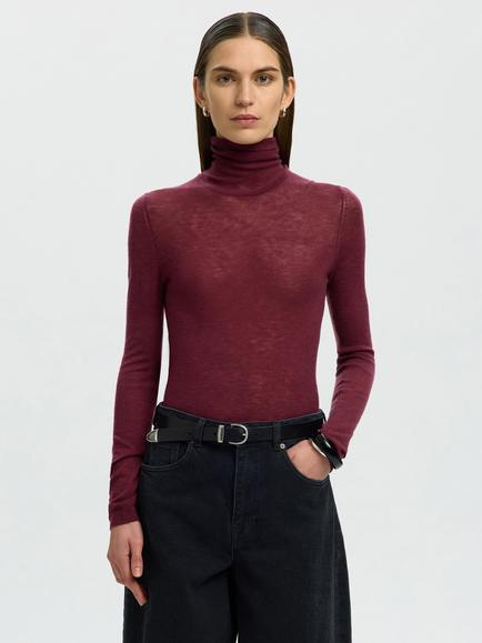 Selected Vendy Pure Merino Wool Roll Neck Jumper, Maroon, Maroon