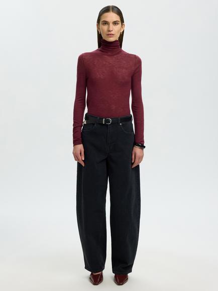 Selected Vendy Pure Merino Wool Roll Neck Jumper, Maroon - view 2, Maroon