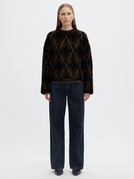 Selected Lulu Argyle Jumper, Brown - view 2, Brown