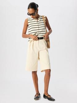 Whistles Cotton Rich Stripe Round Neck Jumper, Ivory/Multi - view 2, Ivory/Multi