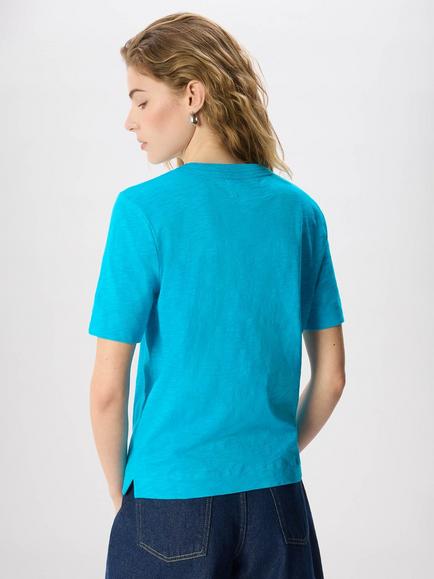 Whistles Rosa Cotton Round Neck Double Trim T-Shirt, Turquoise - view 2, Turquoise