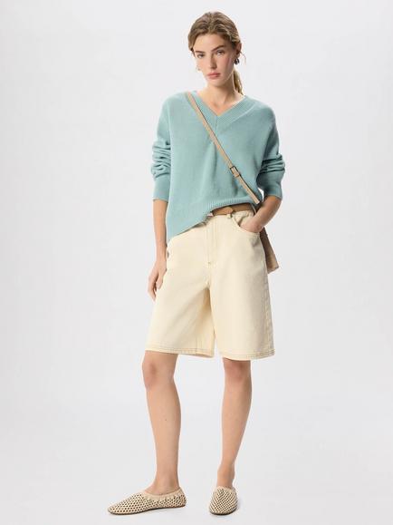 Whistles Cotton V-Neck Relaxed Jumper, Blue
