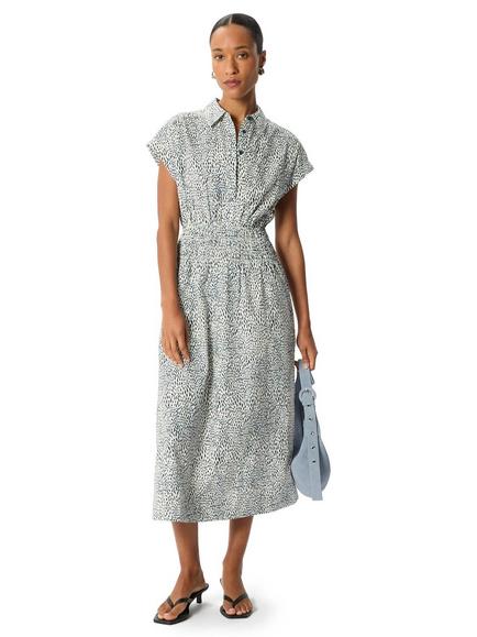 Whistles Petite Flecked Animal Print Shirt Dress, Navy/Multi, Navy/Multi