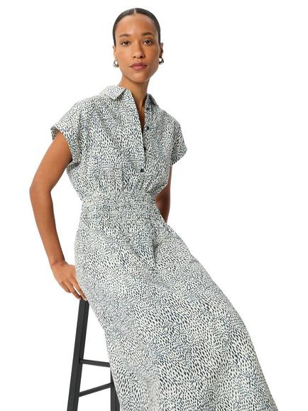 Whistles Petite Flecked Animal Print Shirt Dress, Navy/Multi - view 2, Navy/Multi