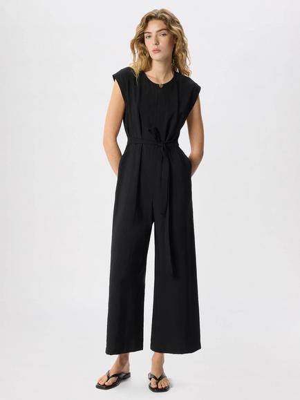 Whistles Button Detail Tie Waist Jumpsuit, Black, Black
