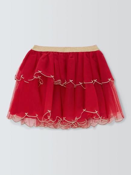 John Lewis Kids' Embroidered Layered Tulle Skirt, Red, Red