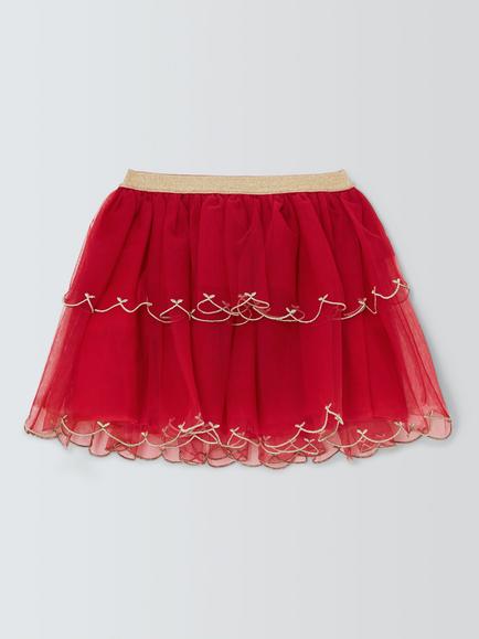 John Lewis Kids' Embroidered Layered Tulle Skirt, Red - view 2, Red
