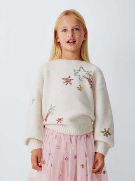 John Lewis Kids' Sequinned Star Sparkle Jumper, Multi, Multi