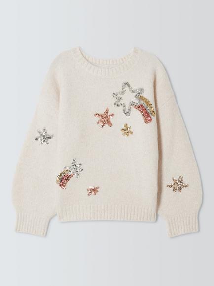 John Lewis Kids' Sequinned Star Sparkle Jumper, Multi, Multi