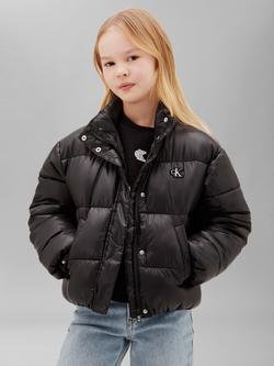 Calvin Klein Kids' Mini Me Cropped Puffer Jacket, Black, Black