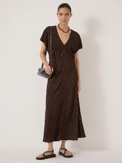 HUSH Grace V-Neck Crepe Maxi Dress containing LENZING™ ECOVERO™ Viscose, Brown, Brown