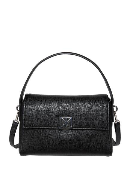 Calvin Klein Emblem Faux Leather Grab Bag, Black, Black
