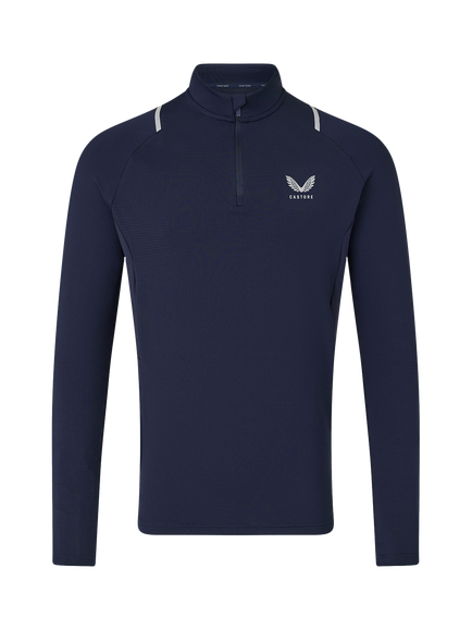Castore Apex Quarter Zip Long Sleeve Top, Navy/Silver, Navy/Silver