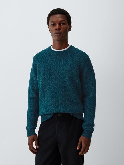 Kin Wool Blend Twist Texture Crew Neck Jumper, Blues, Blues