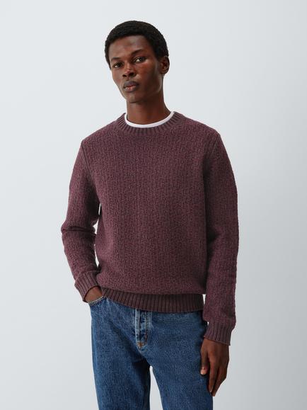 Kin Twist Texture Crew Neck Lambswool Blend Jumper, Berry, Berry