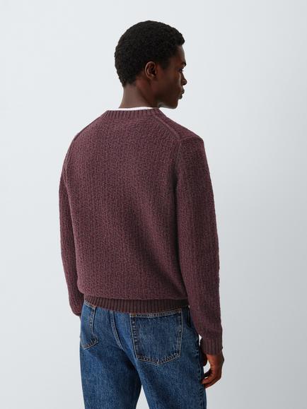 Kin Twist Texture Crew Neck Lambswool Blend Jumper, Berry - view 2, Berry