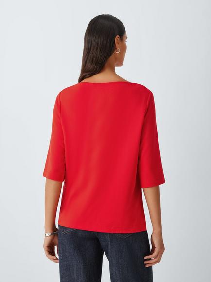 John Lewis Boat Neck Short Sleeve Top, Red - view 2, Red