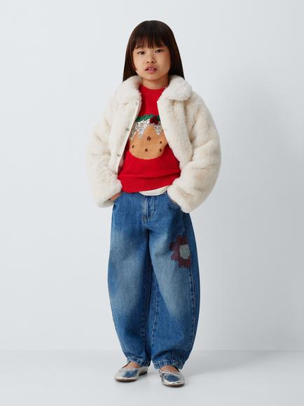 John Lewis Kids' Sequinned Christmas Pudding Jumper, Red - view 2, Red