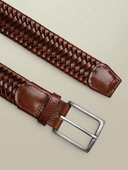 Charles Tyrwhitt Woven Leather Stretch Belt, Tan - view 2, Tan