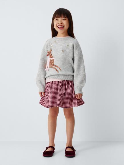 John Lewis Kids' Sparkle Reindeer Jumper, Grey - view 2, Grey