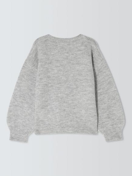 John Lewis Kids' Sparkle Reindeer Jumper, Grey - view 2, Grey