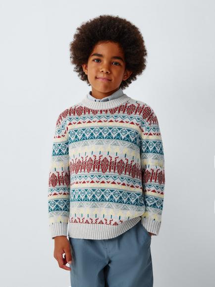 John Lewis Kids' Fair Isle Jumper, Blue/Multi - view 2, Blue/Multi