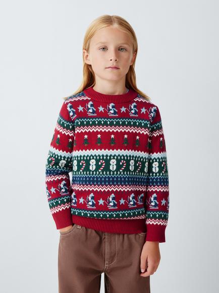 John Lewis Kids' Christmas Fair Isle Jumper, Red Multi, Red Multi